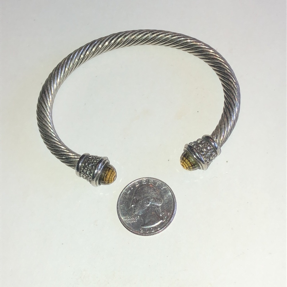 Silver Tone Cable Cuff Bracelet with Green Gem Accents - Picture 5 of 5